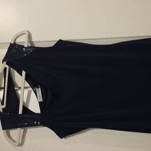 Calvin Klein Navy One Shoulder Dress with Sequin Accents